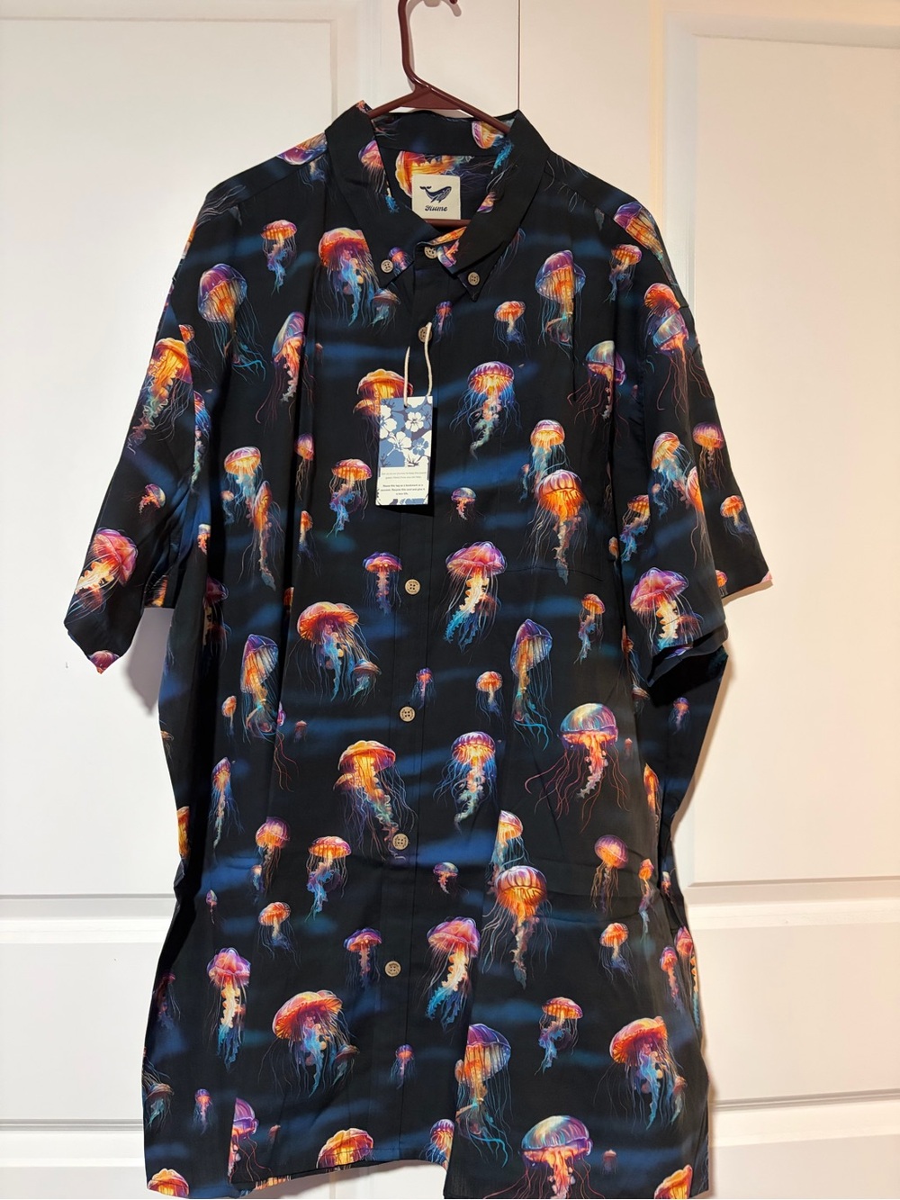 Men's Yiume 5XL NWT Black Jellyfish Print Button-Up Hawaiian Shirt